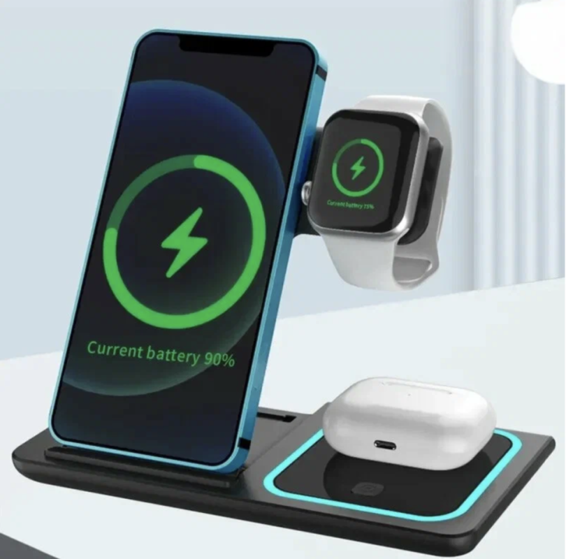 Беспроводное зарядное устройство 3 в 1 F187 15W Черное