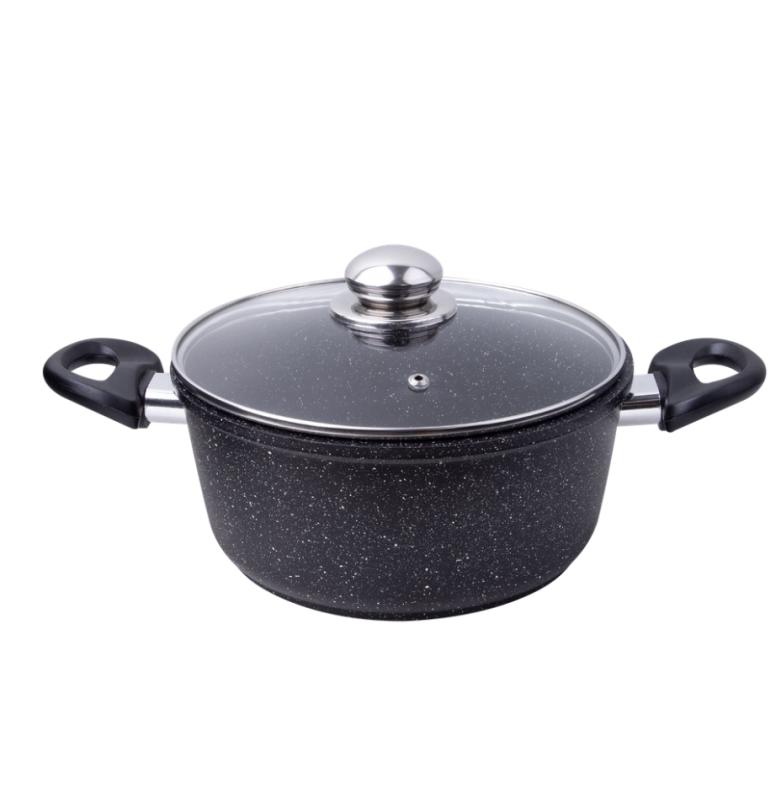 Кастрюля HOMECLUB Marble, литой алюминий, стеклянная крышка 2л