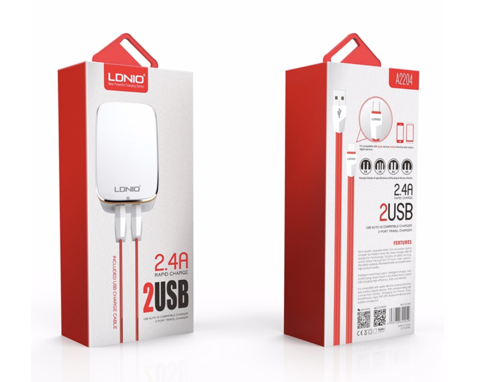 СЗУ Lightning на 2 USB 2.4A A2204 LDNIO