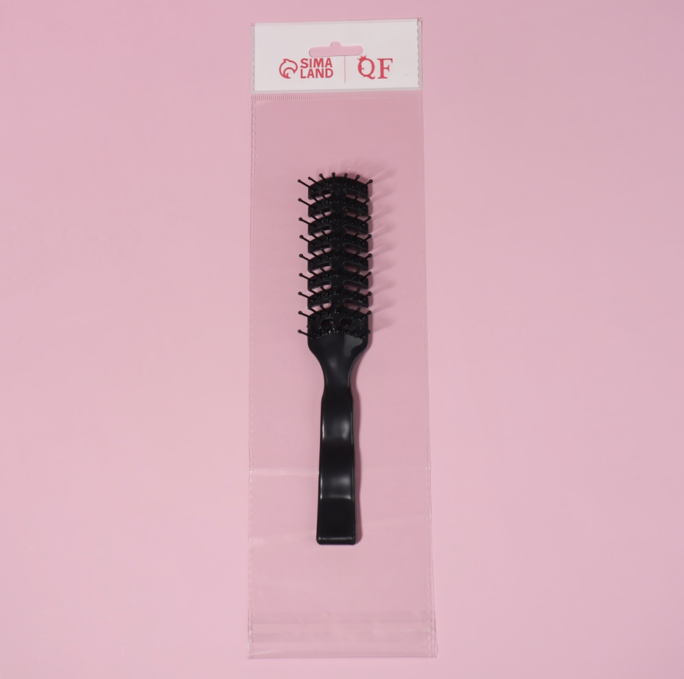 Расчёска массажная, вентилируемая, 3 x 19 см, цвет чёрный