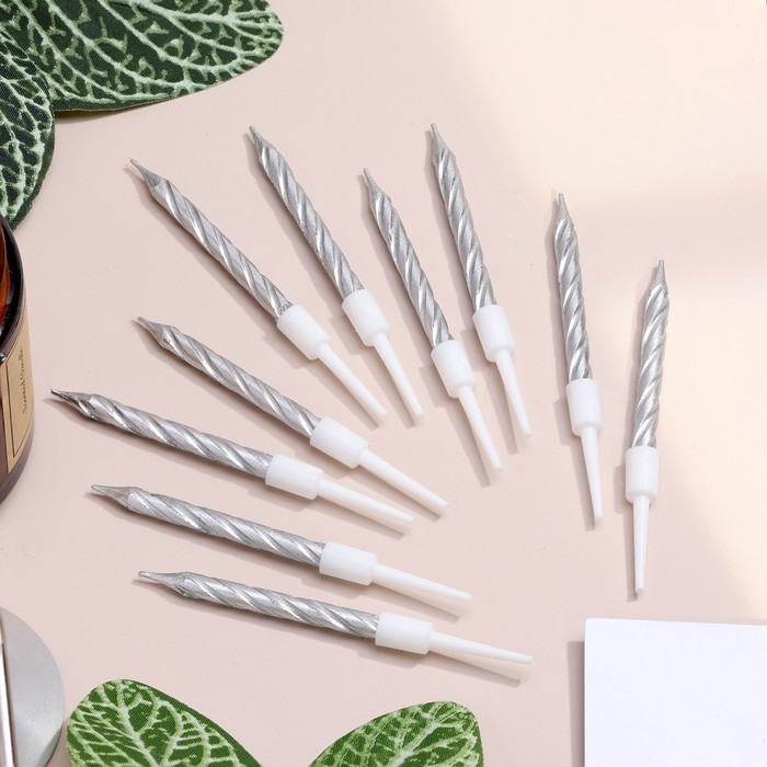 Свечи в торт Свечи в торт "Спираль", 10 шт, средние, 5 см, металлик