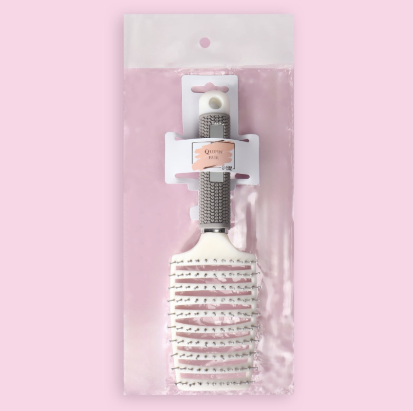 Расчёска массажная, с магнитом, прорезиненная ручка, вентилируемая, 7,5 x 25,5 см, цвет бежевый/белый