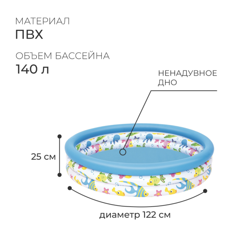 Бассейн надувной «Океан», 122 х 25 см, от 2 лет Бассейн надувной «Океан», 122 х 25 см, от 2 лет