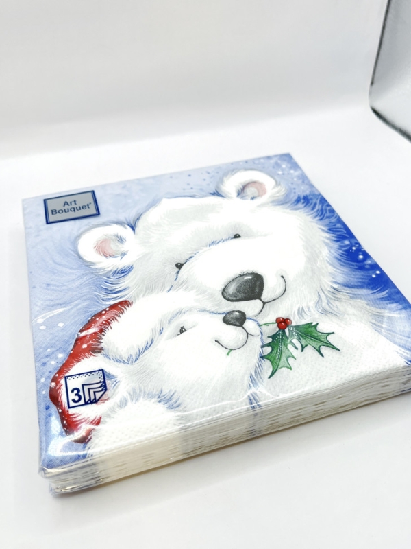 Салфетки бумажные Art Bouquet "Белые Медведи" 20л