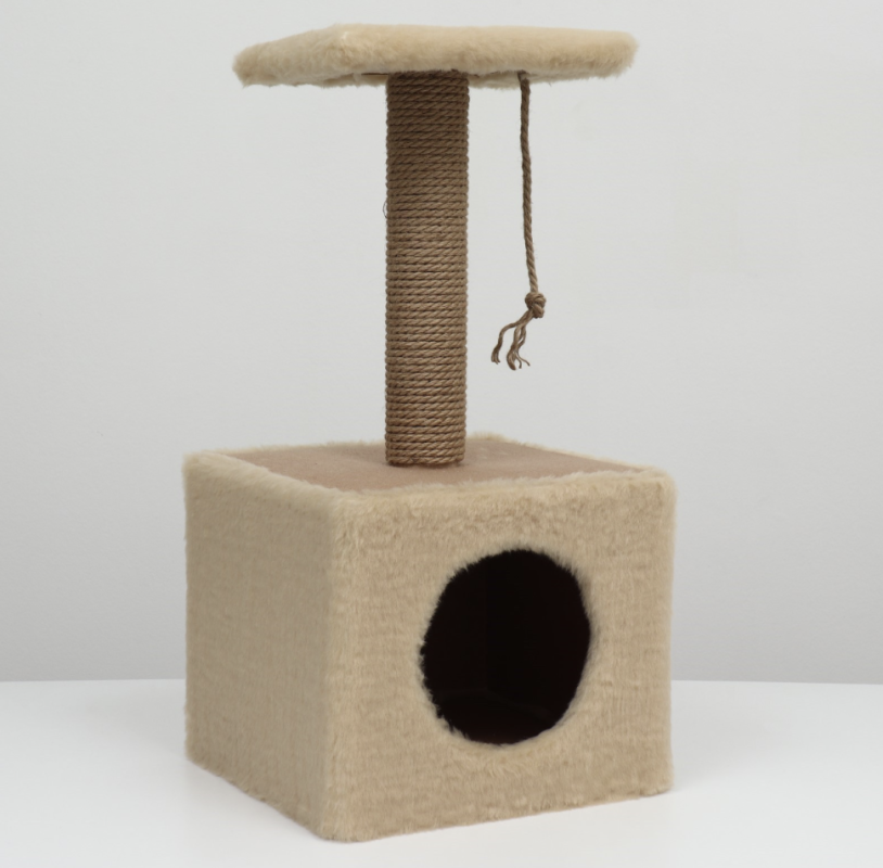 Домик для животных, с когтеточкой и полкой, джут, 32 х 32 х 64, бежевый