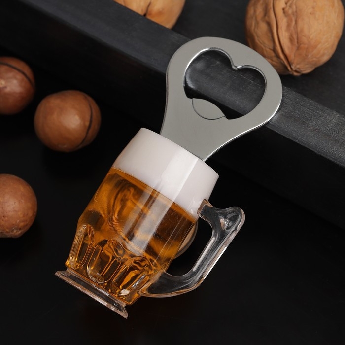 Открывашка Доляна &laquo;Пивная кружка&raquo;, 10x5 см, цвет серебристый