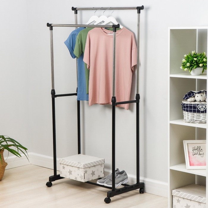 Вешалка - стойка напольная для одежды Доляна, телескопическая, 2 перекладины 80x43x90(160) см