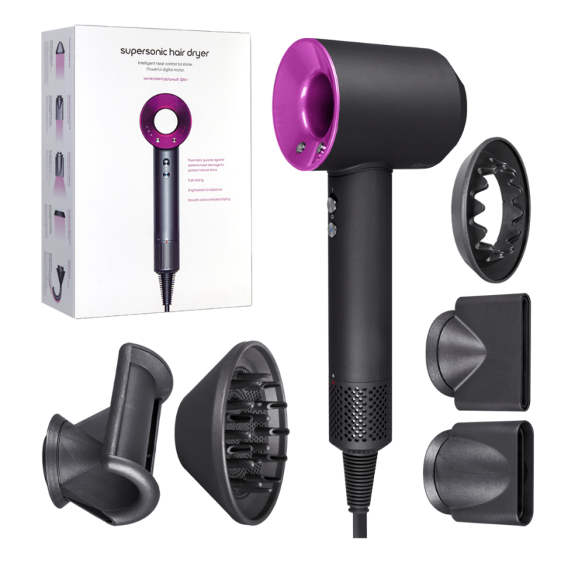 Набор фен Supersonic hair dryer Серый с розовым (6 в 1) 3M