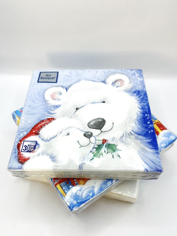 Салфетки бумажные Art Bouquet "Белые Медведи" 20л