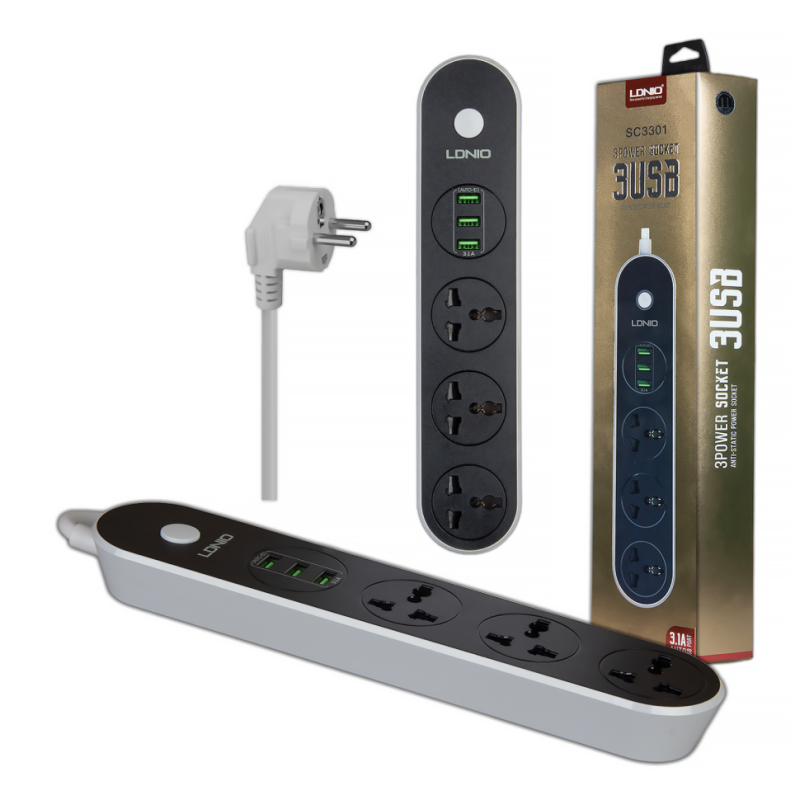 Сетевой фильтр на 3 розетки + 3 USB