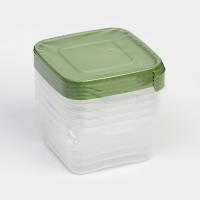 Набор контейнеров пищевых Доляна, 5 шт, 460 мл, 11x11x11 см, квадратные, прозрачные, крышки зелёные