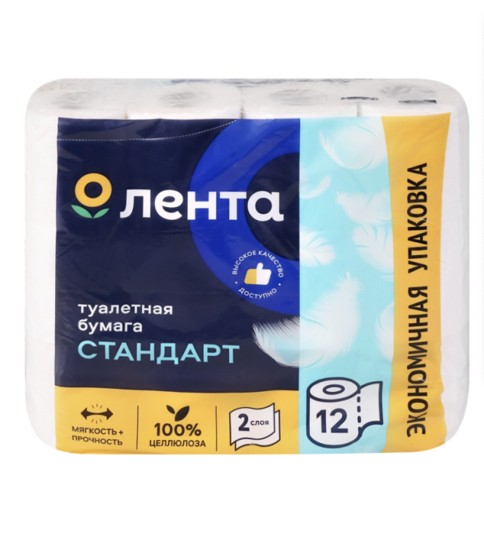 Бумага туалетная ЛЕНТА 2 слоя белая, 12шт Бумага туалетная ЛЕНТА 2 слоя белая, 12шт