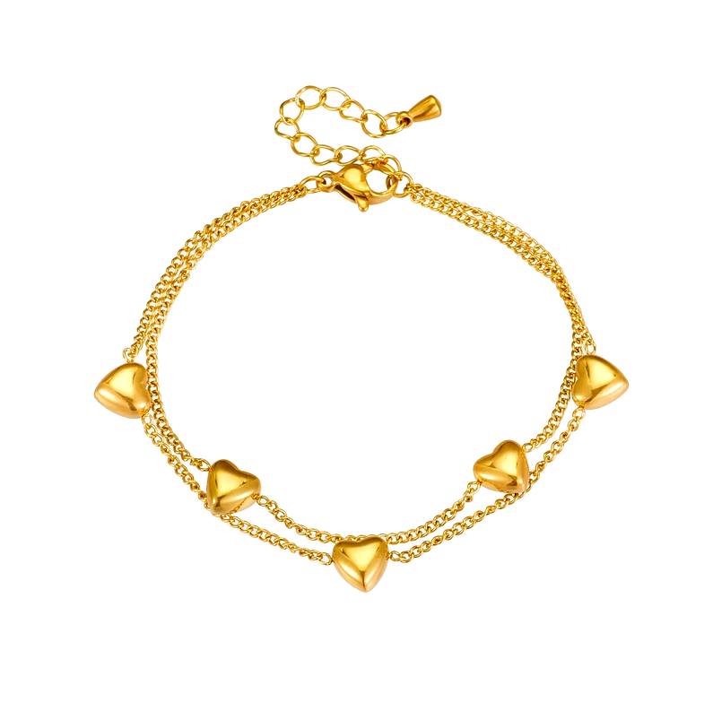 Женский двухслойный браслет DIEYURO, браслет из нержавеющей стали 316L золотого цвета с подвеской в форме сердца