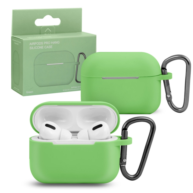 Чехол APods Pro Hang Silicon Сase с карабином SL green