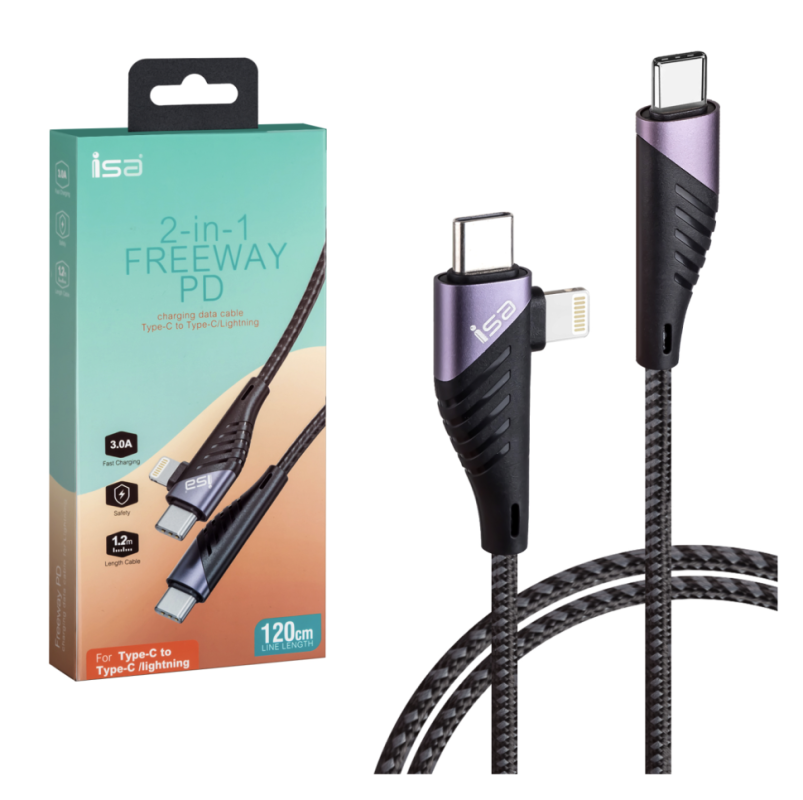 Кабель 2 в 1 TYPE-C на Type-C/Lightning 3А