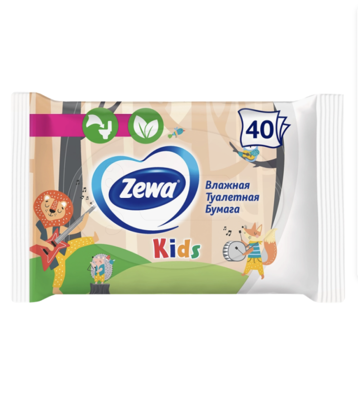 Бумага туалетная влажная детская ZEWA Kids без аромата, 40шт Бумага туалетная влажная детская ZEWA Kids без аромата, 40шт