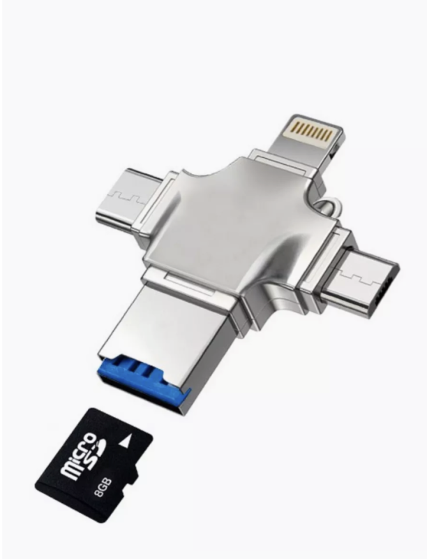 Переходник OTG 3.0 (iPh+Micro+Type-C+MicroSD) серебро