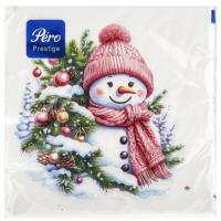 Салфетки бумажные Pero Prestige "Милый снеговик" 20л