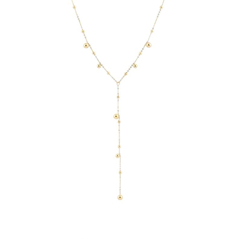 Длинное ожерелье DIEYURO из нержавеющей стали 316L с шариками золотого цвета