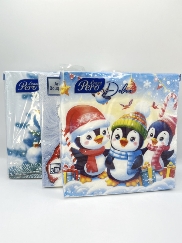 Салфетки бумажные Grand Pero Deluxe "Пингвины" 20л