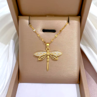 Цепочка DIEYURO из нержавеющей стали 316L с подвеской в виде стрекозы для женщин Цепочка DIEYURO из нержавеющей стали 316L с подвеской в виде стрекозы для женщин