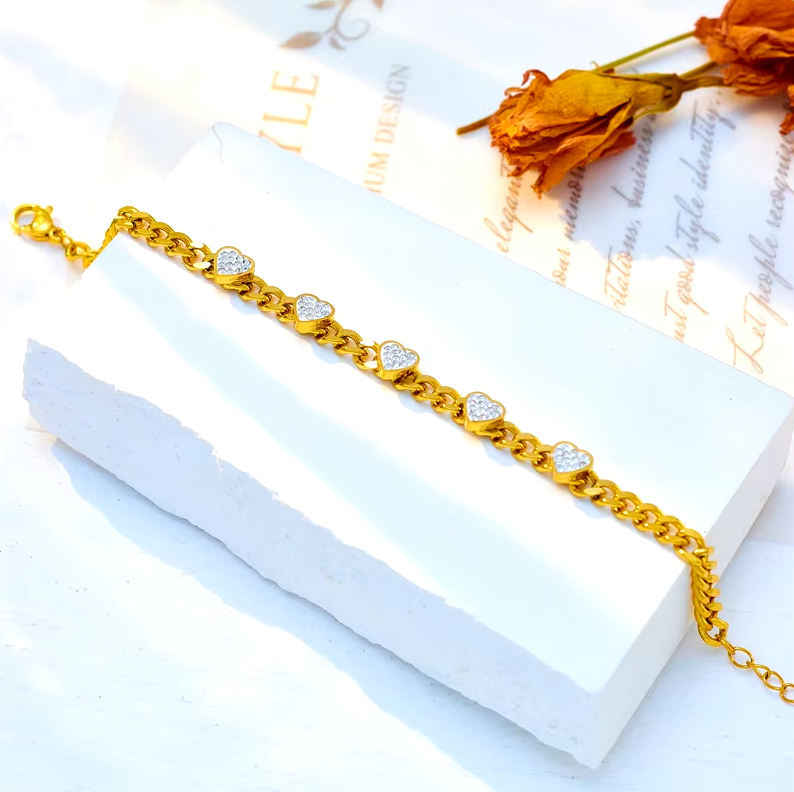 Женский браслет DIEYURO из нержавеющей стали 316L с подвеской в виде сердца