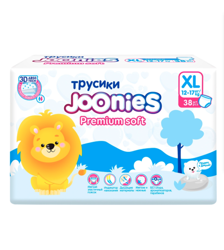 Подгузники-трусики детские JOONIES Premium Soft XL 12&ndash;17кг, 38шт