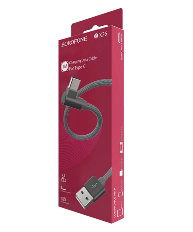 Кабель BX26 USB Type-C 1M 3A Г-образный