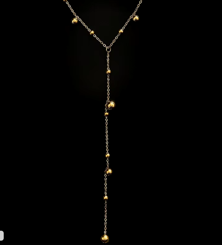 Длинное ожерелье DIEYURO из нержавеющей стали 316L с шариками золотого цвета