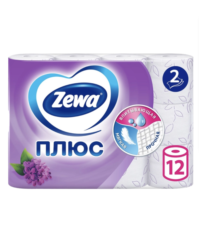 Бумага туалетная ZEWA Плюс Сирень 2-слоя, 12шт