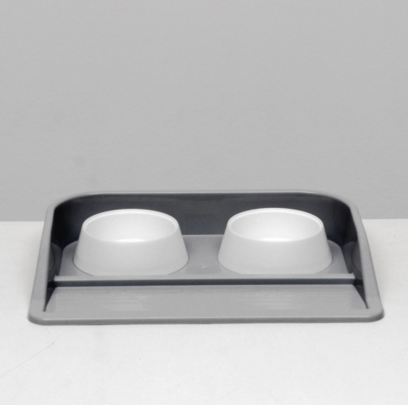 Миски с лотком "Феликс" 0,3 л, 41 x 30 x 6 см, серый лоток, белые миски