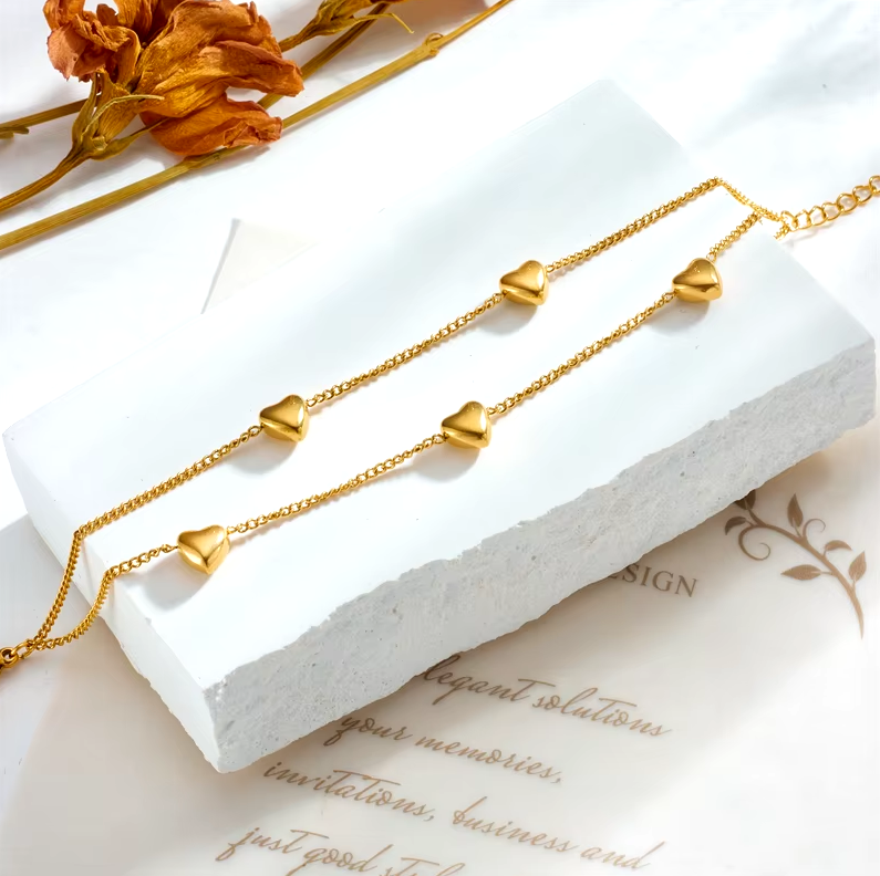 Женский двухслойный браслет DIEYURO, браслет из нержавеющей стали 316L золотого цвета с подвеской в форме сердца