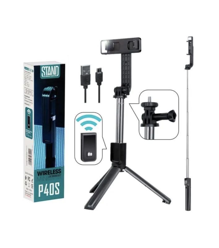 Монопод-трипод с блютуз пультом P40S 1M черный