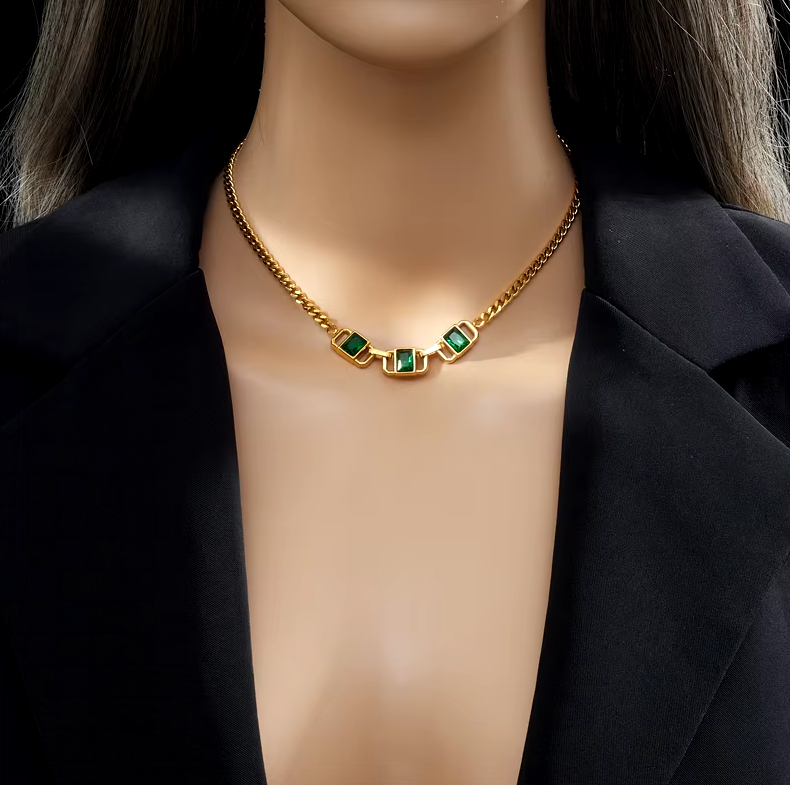 DIEYURO 316L нержавеющая сталь геометрический зеленый кристалл ожерелье браслет серьги для женщин (полный комплект)