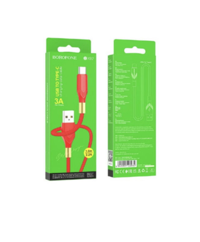 Кабель BX92 USB Type-C 1M 3A Borofone красный