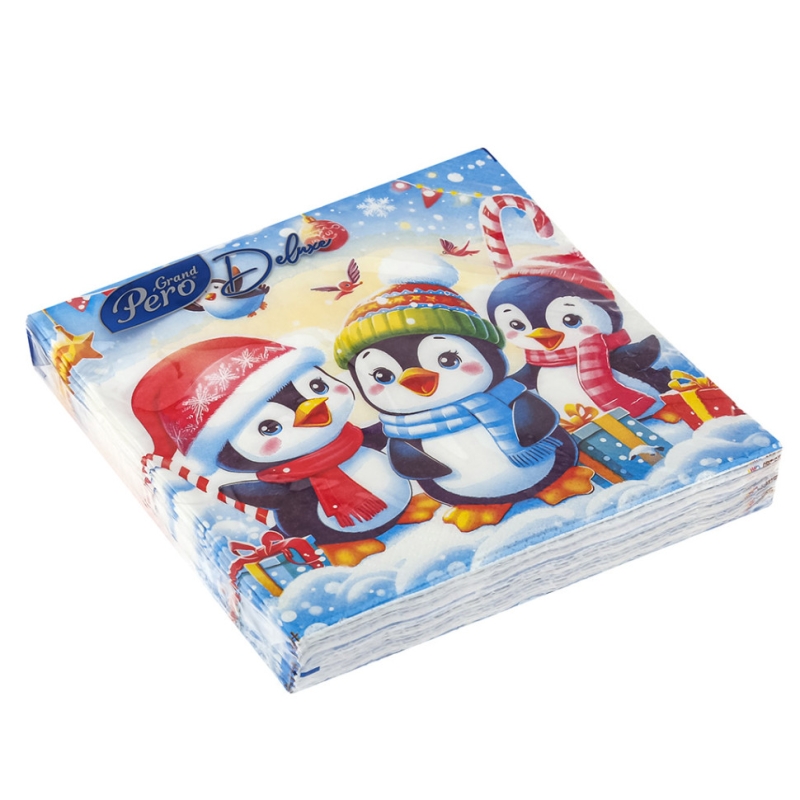 Салфетки бумажные Grand Pero Deluxe "Пингвины" 20л