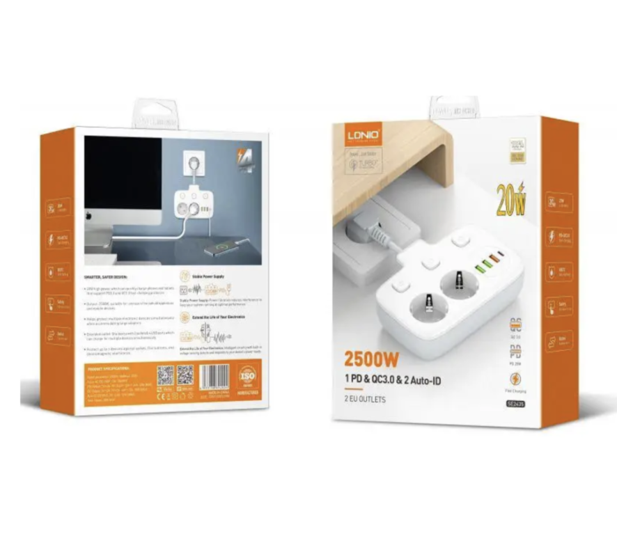 Сетевой фильтр на 2 розетки + 3 USB 2500W