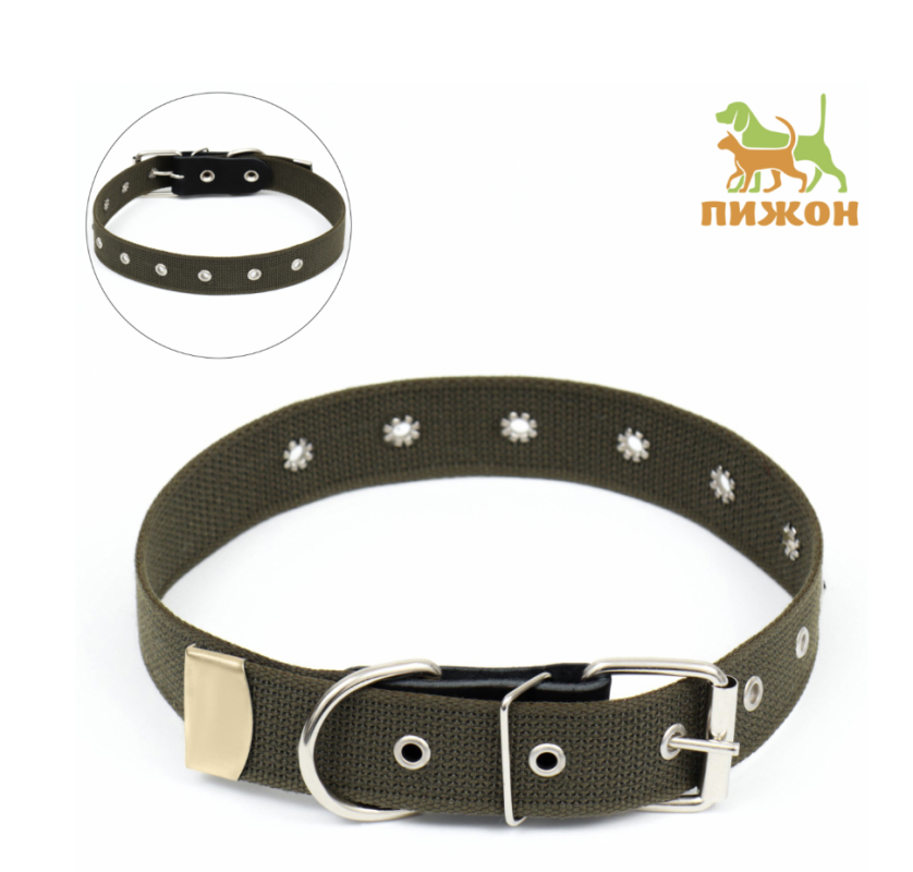 Ошейник брезентовый безразмерный однослойный, 72 х 3,5 см, ОШ 45-60 см, хаки
