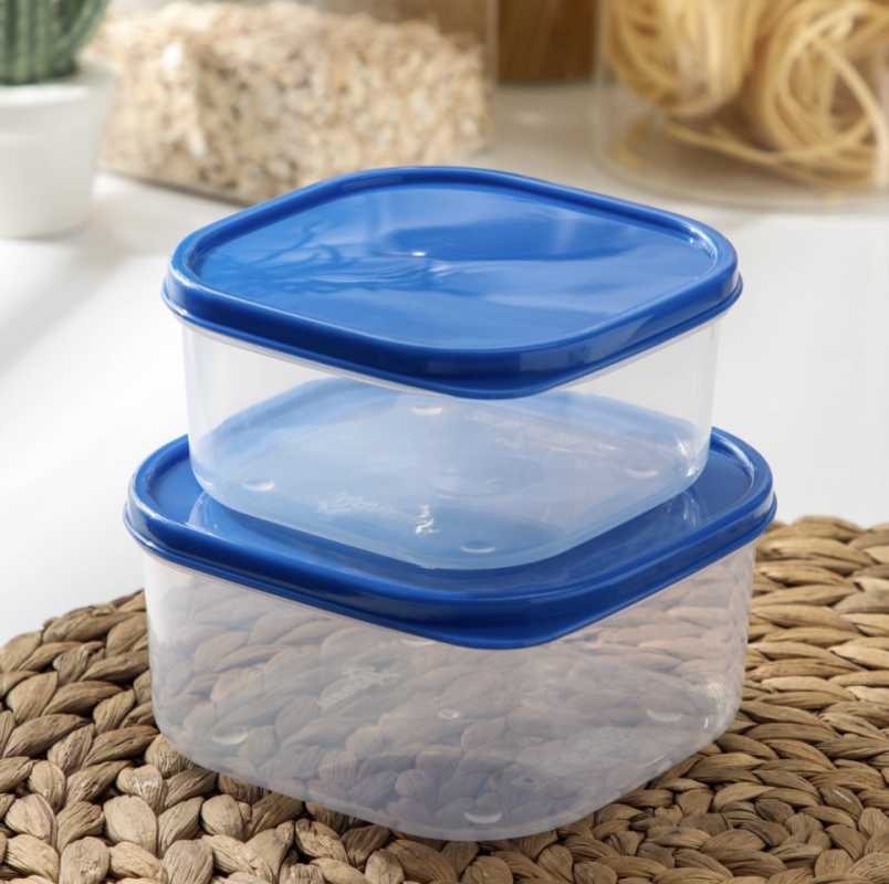 Набор контейнеров пищевых Доляна, квадратных, 2 шт: 450 мл, 700 мл, цвет голубой Набор контейнеров пищевых Доляна, квадратных, 2 шт: 450 мл, 700 мл, цвет голубой