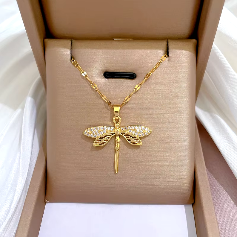 Цепочка DIEYURO из нержавеющей стали 316L с подвеской в виде стрекозы для женщин