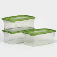 Набор контейнеров пищевых Доляна, 3 шт: 1 л, 18,5x12x7 см, прямоугольные, прозрачные, крышка зелёная