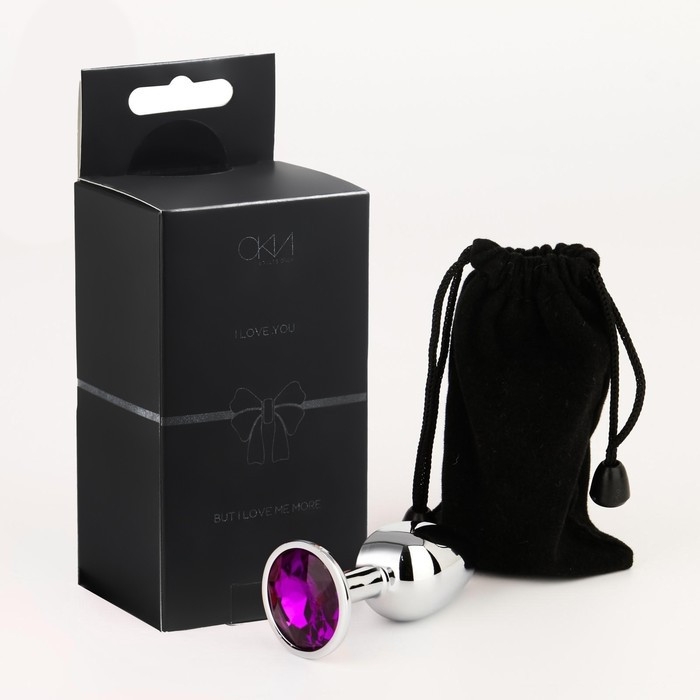 Анальная пробка Оки-Чпоки, серебряная, кристалл фиолетовый, D = 28 мм