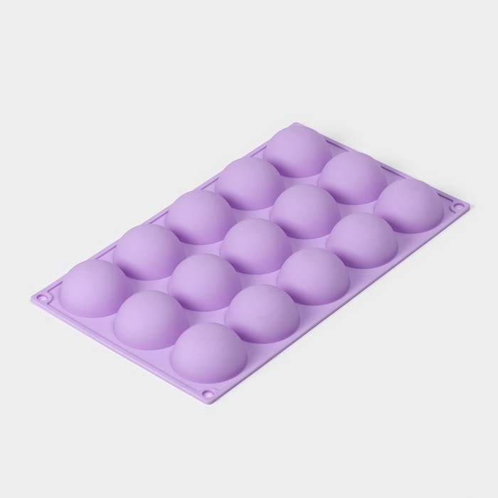 Форма для выпечки Доляна &laquo;Фигуры. Полусфера&raquo;, силикон, 28x16,5x2,3 см, 15 ячеек (d=4,9 см), цвет сиреневый