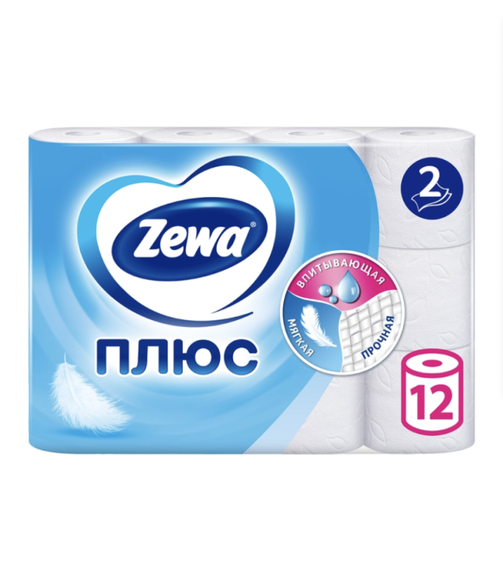 Бумага туалетная ZEWA Плюс 2-слоя белая, 12шт