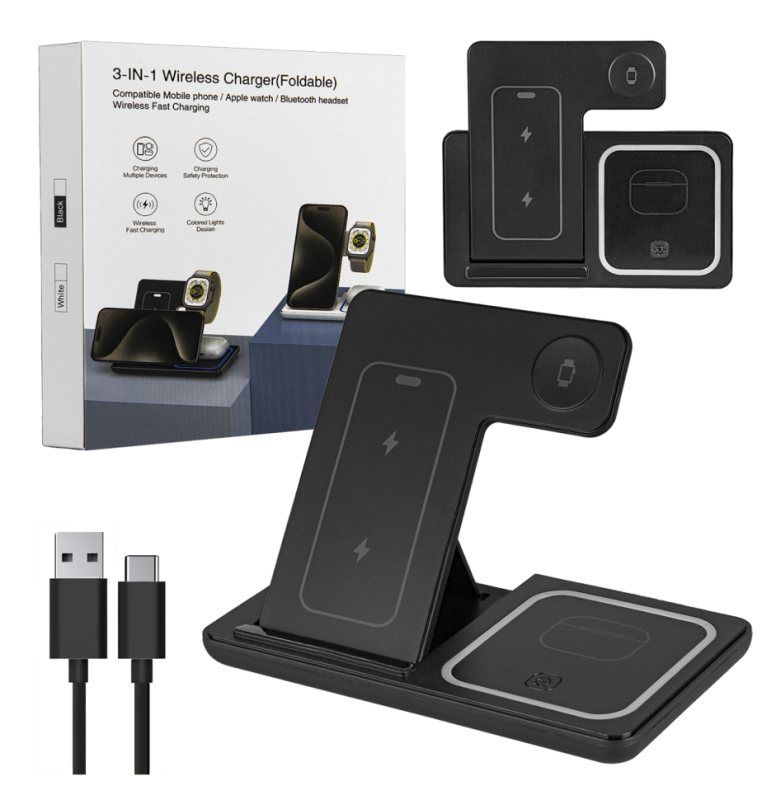 Беспроводное зарядное устройство 3 в 1 F187 15W Черное
