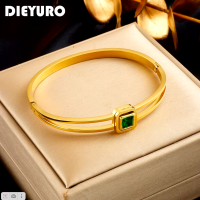 Браслеты DIEYURO из нержавеющей стали 316L с геометрическими линиями и зеленым цирконием, браслеты для женщин