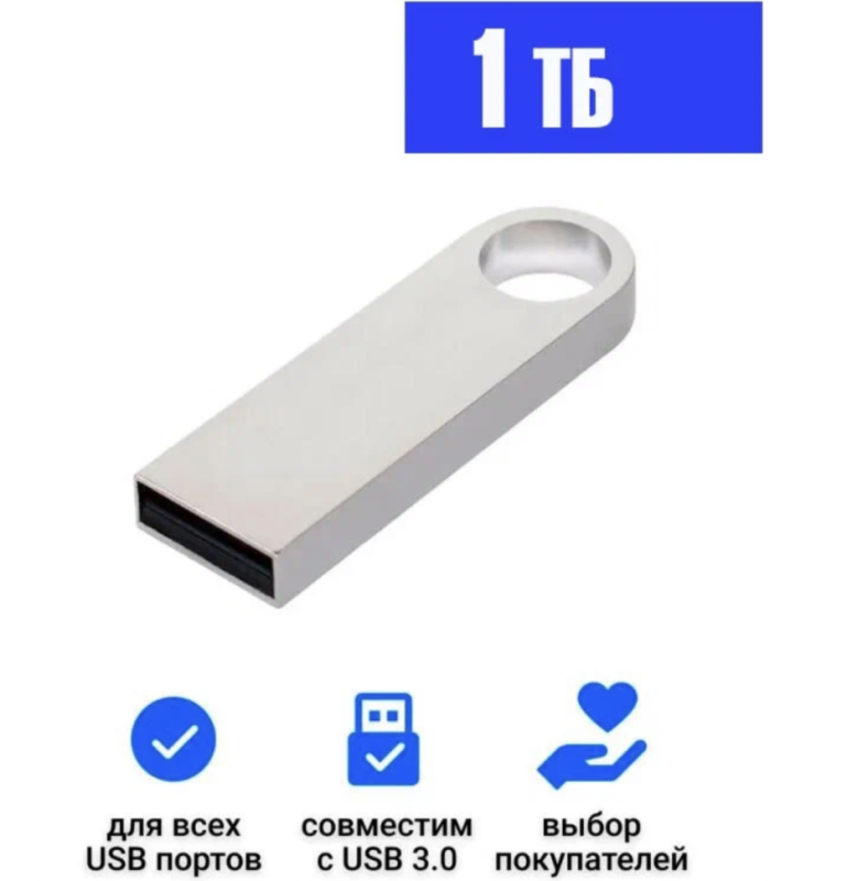 USB Флеш-накопитель 1 ТБ, серебристый