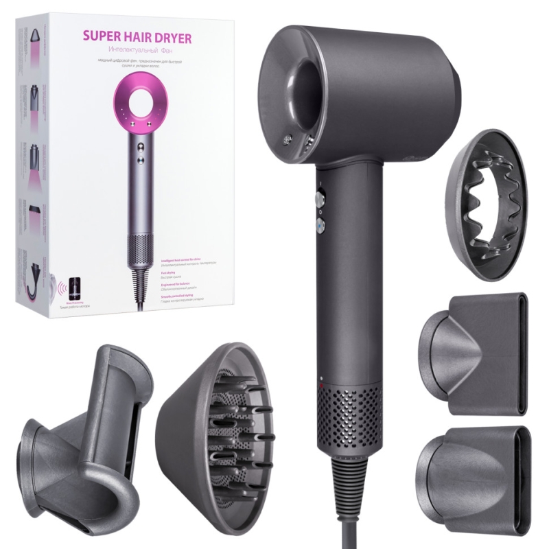 Набор фен SUPER HAIR DRYER Серый (6 в 1) 3M