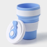 Стакан складной с крышкой Доляна &laquo;С собой&raquo;, 350 мл, 8,5x14 см, цвет голубой