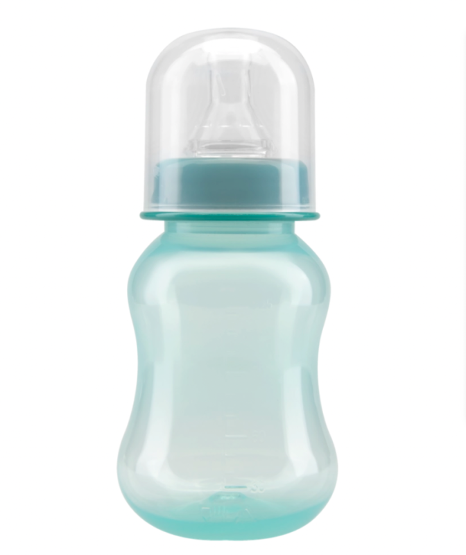 Бутылочка для кормления КУРНОСИКИ 125мл, приталенная с силиконовой молочной соской, с 0 месяцев
